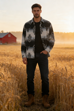 Unisex Big Fleece Shirts|Simple and Premium|Hip Pockets|Button-Up|U-06-001 Black/Red print, Black/Blue print