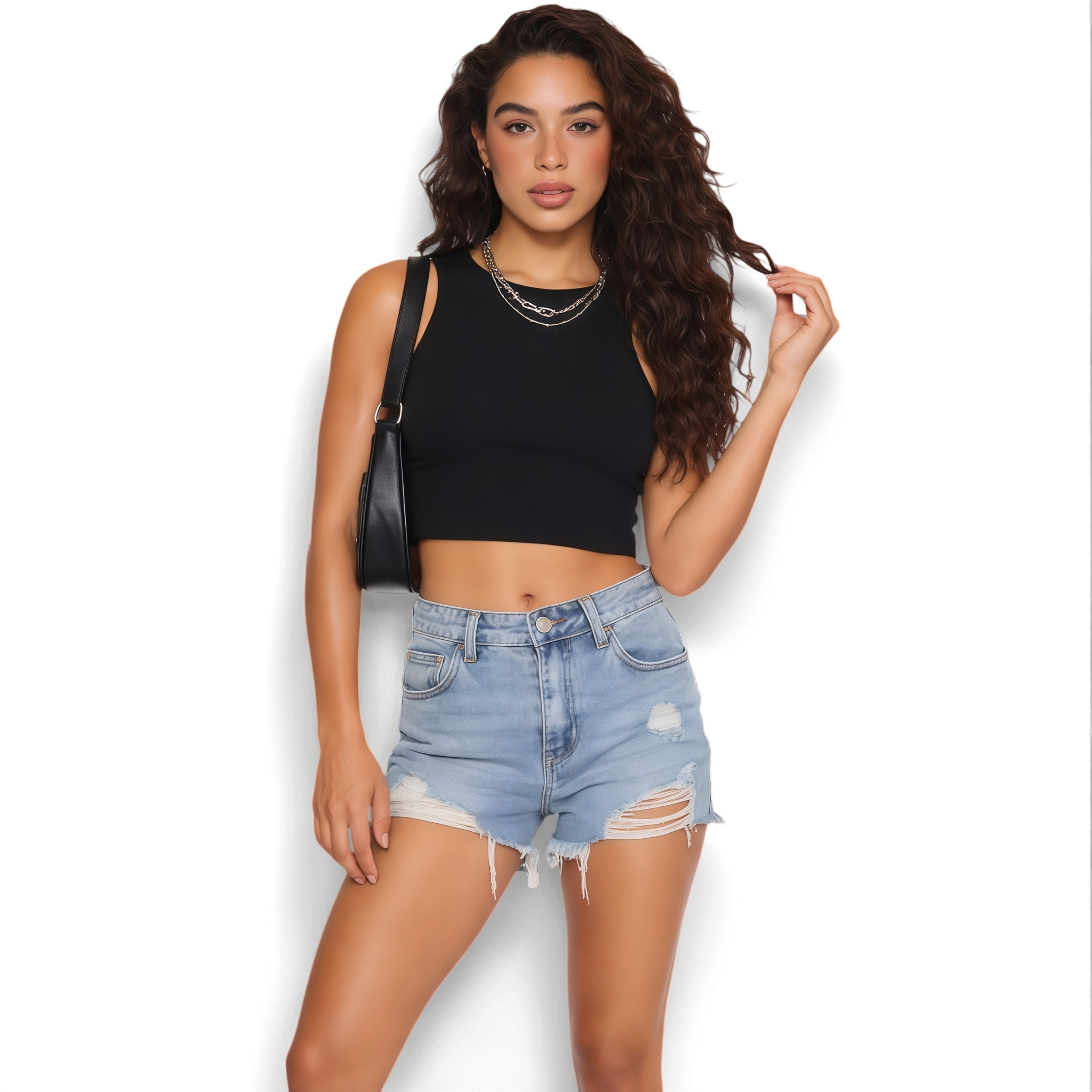 mid neck stretchy base layer and active tank top crop top