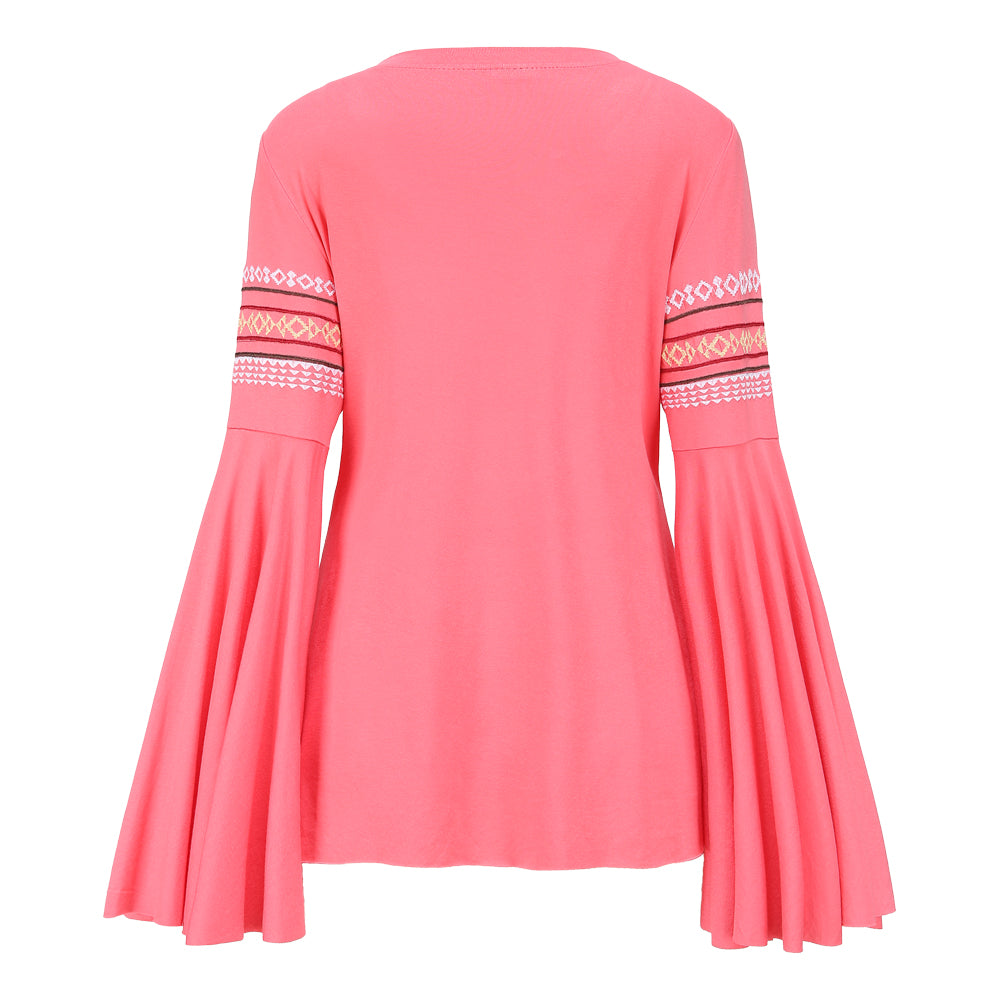 Women's embroidered ruffle edge long sleeved T-shirt