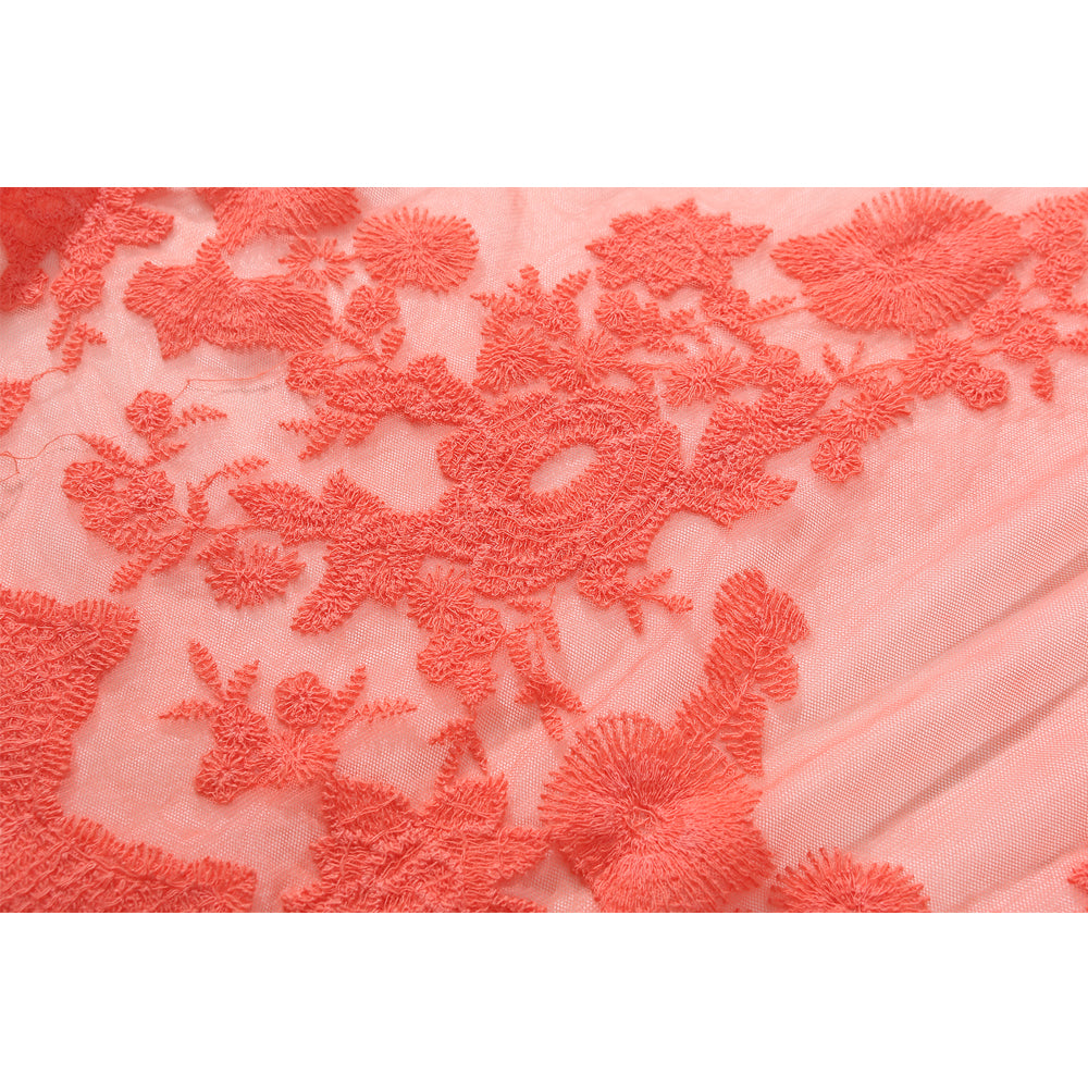 W-04-015 Bright Coral Lace Poncho Boarder Patter Floral Design for Max Feminine Look