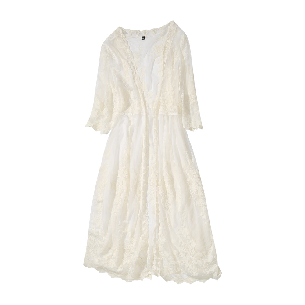 Women's sweet long lace cardigan