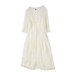 W-04-015 Poncho largo de encaje floral para mujer