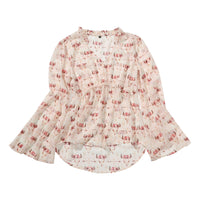 PELOSI-Sweet Ruffle Collard Chiffon Blouse with Flutter Sleeves