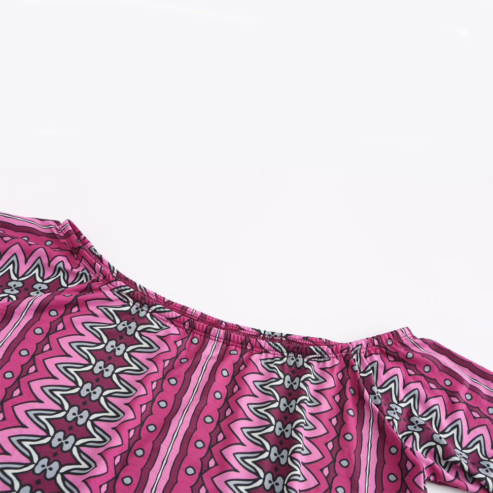 Women's loose floral-print one-piece neckline top