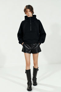 Sudadera corta de polar Cadet clásica negra cepillada con cremallera de un cuarto | W-07-026-010 Negro Azabache