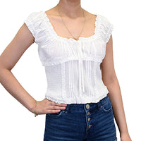 Blusa con corpiño fruncido y volantes en los bordes | 100 % rayón ligero | W-08-004-blanco