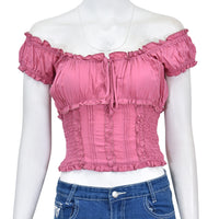 Blusa con corpiño fruncido y volantes en los bordes | 100 % rayón ligero | W-08-004-rosa desierto