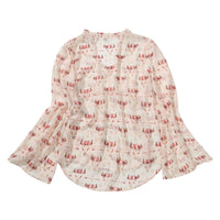 PELOSI-Sweet Ruffle Collard Chiffon Blouse with Flutter Sleeves
