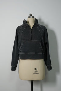 Vintage-Wash Cadet Quarter-Zip | Cropped Fleece Pullover-W-07-026-011 Washed Black