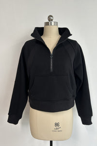 Sudadera corta de polar Cadet clásica negra cepillada con cremallera de un cuarto | W-07-026-010 Negro Azabache