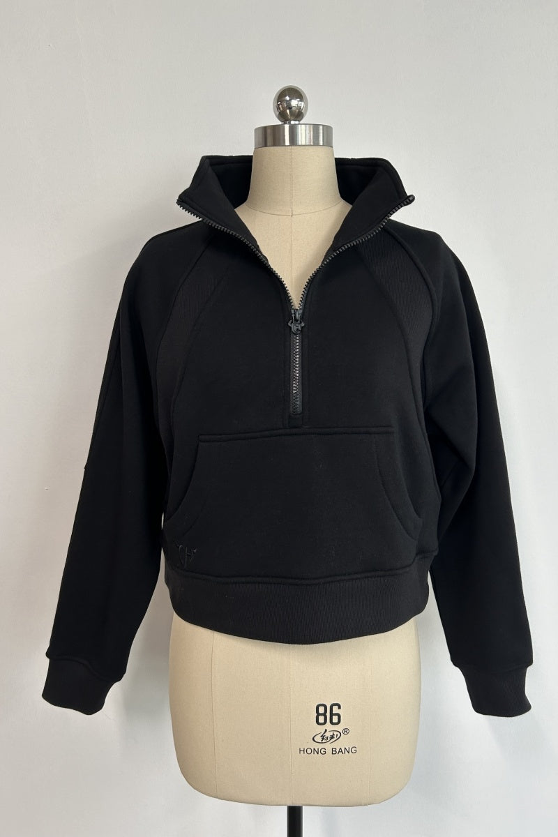 Sudadera corta de polar Cadet clásica negra cepillada con cremallera de un cuarto | W-07-026-010 Negro Azabache