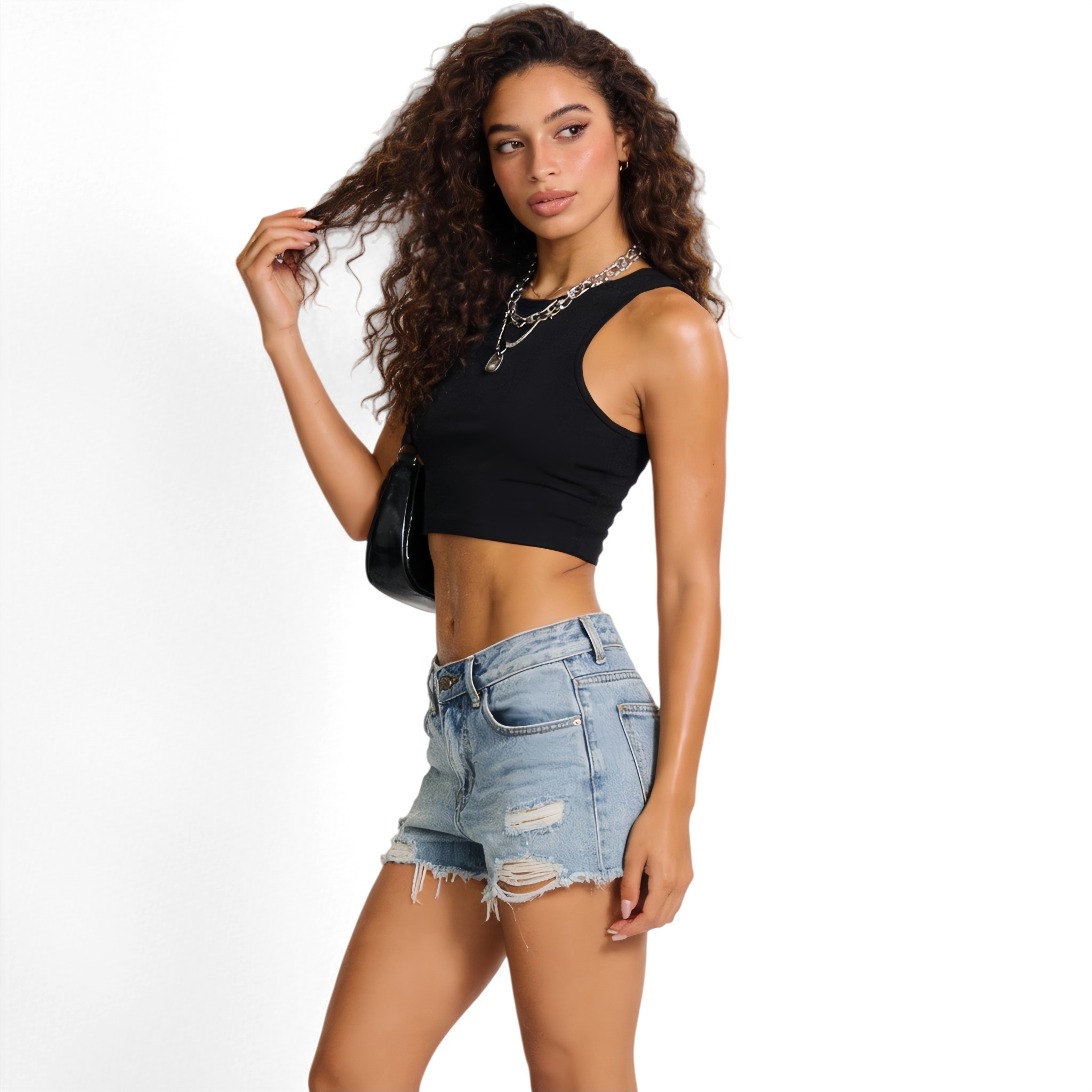mid neck stretchy base layer and active tank top crop top