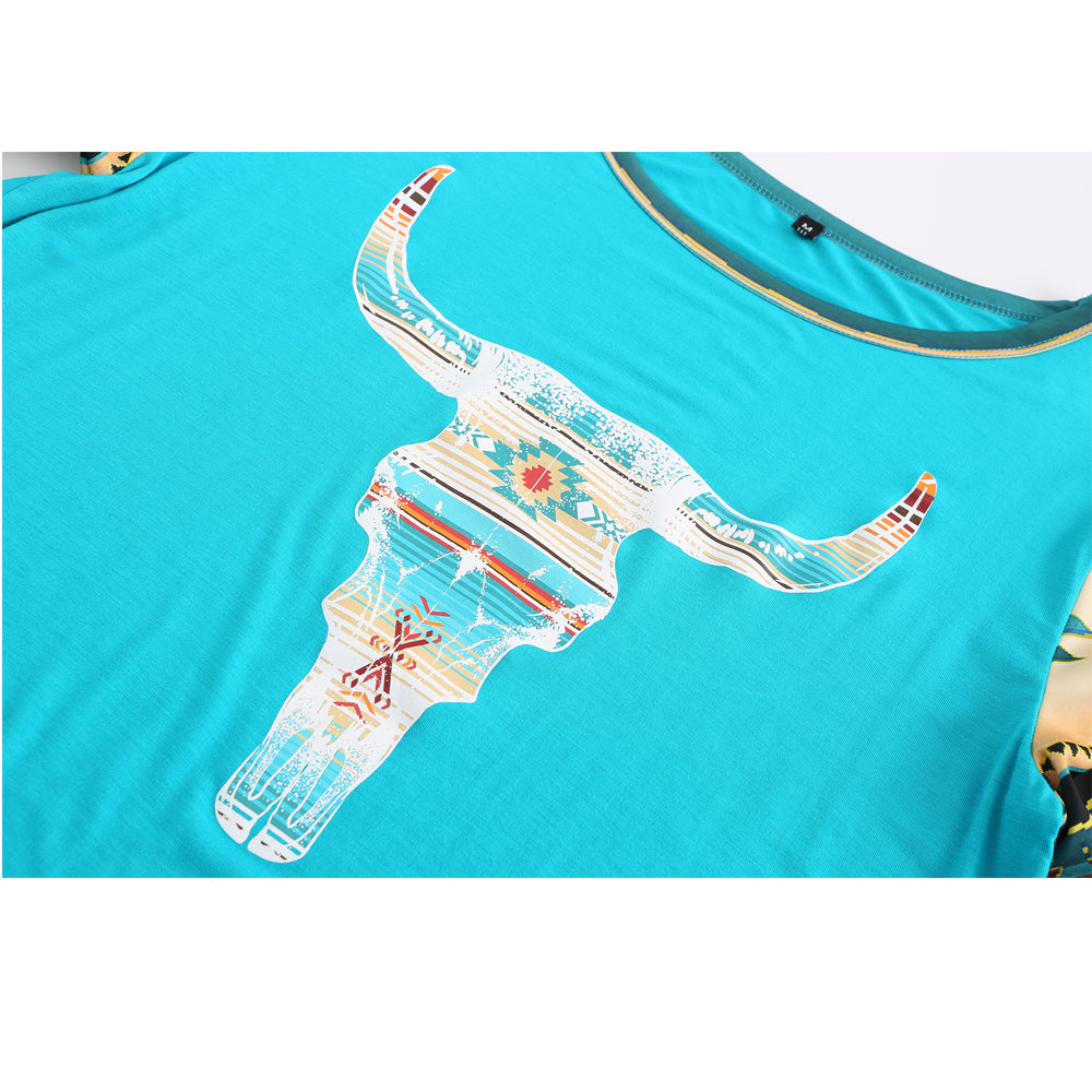 Women's floral print patchwork short-sleeved T-shirt