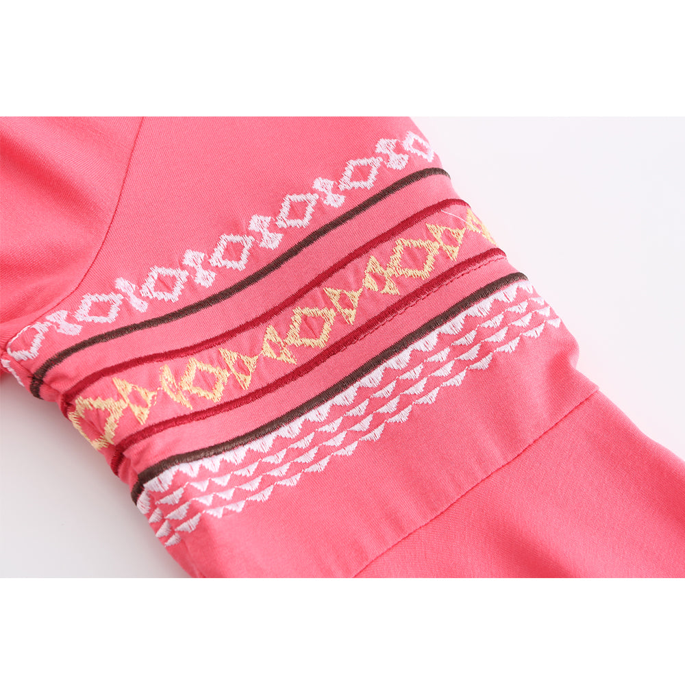 Túnica de punto suave y ceñida con escote en V para mujer con mangas con vuelo femeninas y diseño de bordado cruzado