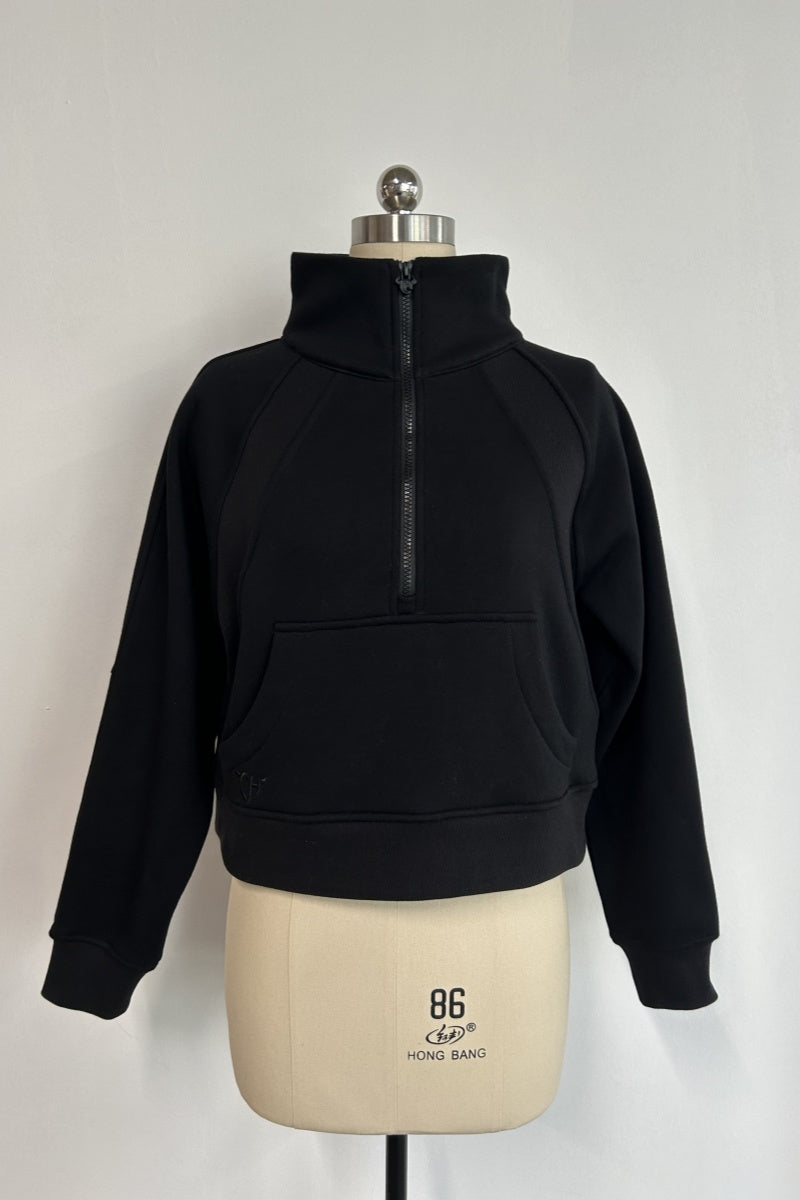 Sudadera corta de polar Cadet clásica negra cepillada con cremallera de un cuarto | W-07-026-010 Negro Azabache