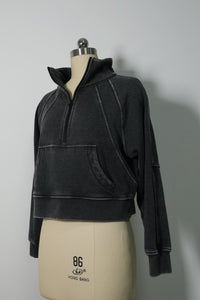 Vintage-Wash Cadet Quarter-Zip | Cropped Fleece Pullover-W-07-026-011 Washed Black