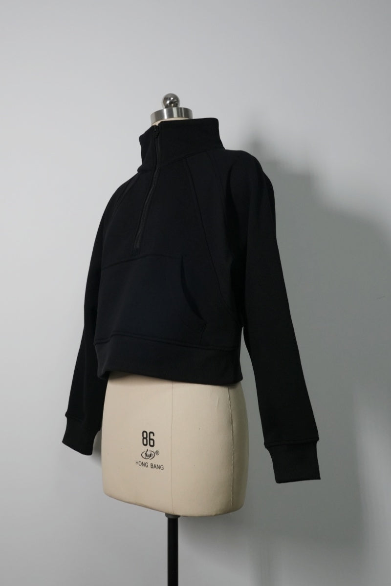 Sudadera corta de polar Cadet clásica negra cepillada con cremallera de un cuarto | W-07-026-010 Negro Azabache