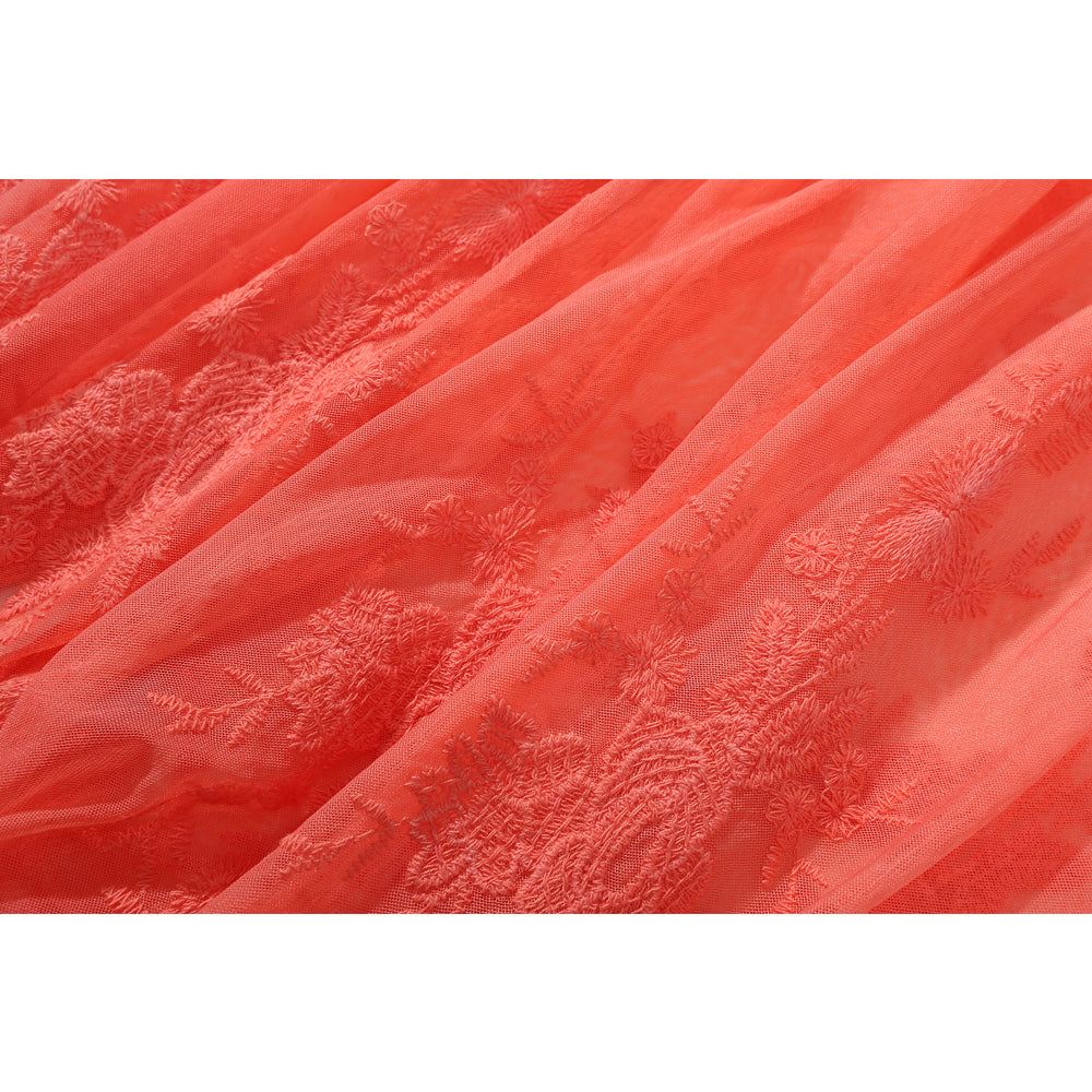 W-04-015 Bright Coral Lace Poncho Boarder Patter Floral Design for Max Feminine Look