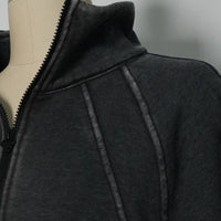 Vintage-Wash Cadet Quarter-Zip | Cropped Fleece Pullover-W-07-026-011 Washed Black