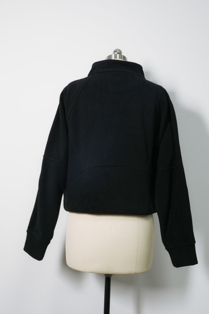 Classic Black Lush Anti-piling Fleece Quarter-Zip | Cropped Fleece Pullover-W-06-005-010 Black