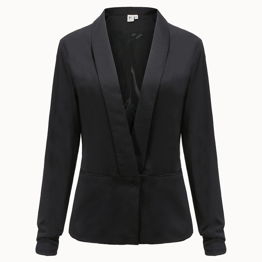 Chaqueta blazer de punto entallada para mujer, tipo traje, para oficina y uso diario.