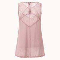 Túnica femenina de encaje elástico, suave y ceñida, con textura de lavado.