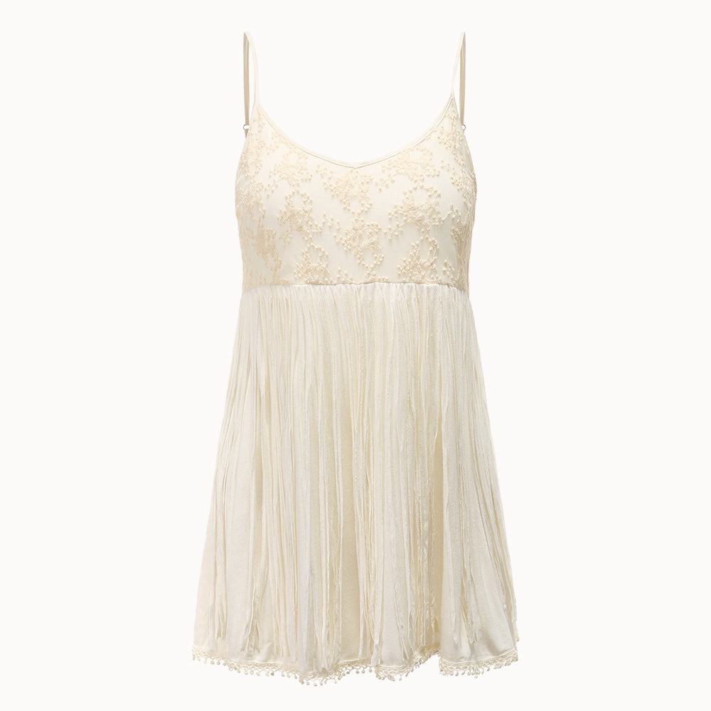 Women's lace-spliced fringed camisole top
