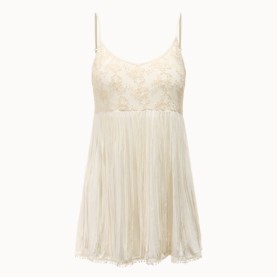Women's lace-spliced fringed camisole top