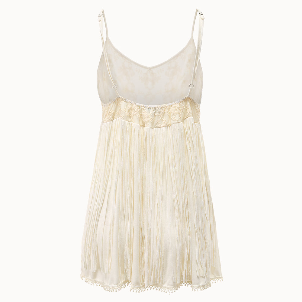 Women's lace-spliced fringed camisole top