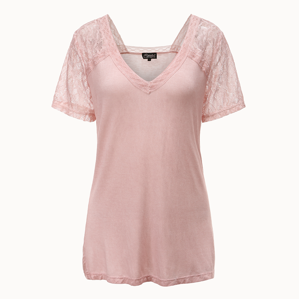 Women's lace-spliced comfortable short-sleeved shirt