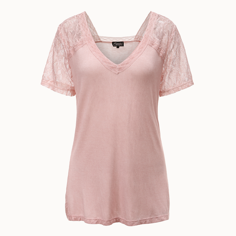 Women's lace-spliced comfortable short-sleeved shirt