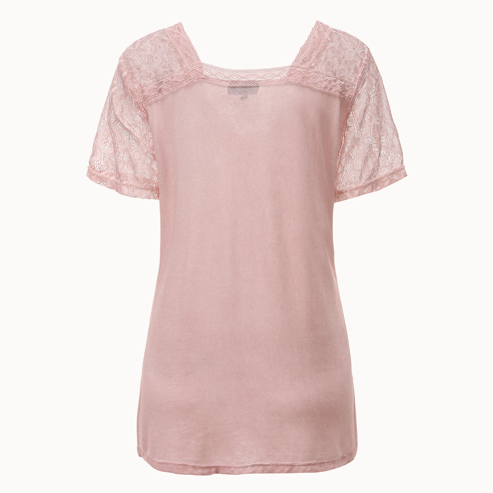 Women's lace-spliced comfortable short-sleeved shirt