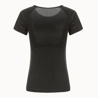 Camiseta deportiva de cuello redondo de alto rendimiento para mujer con ajuste Huggie