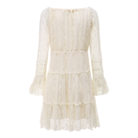 Vestido de encaje transparente de manga larga con volantes para mujer