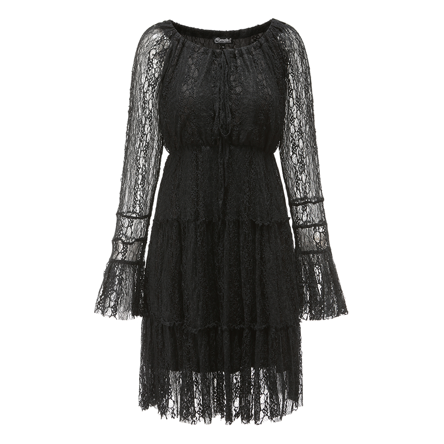 Ladies' round-neck long-sleeved lace lace-up dress