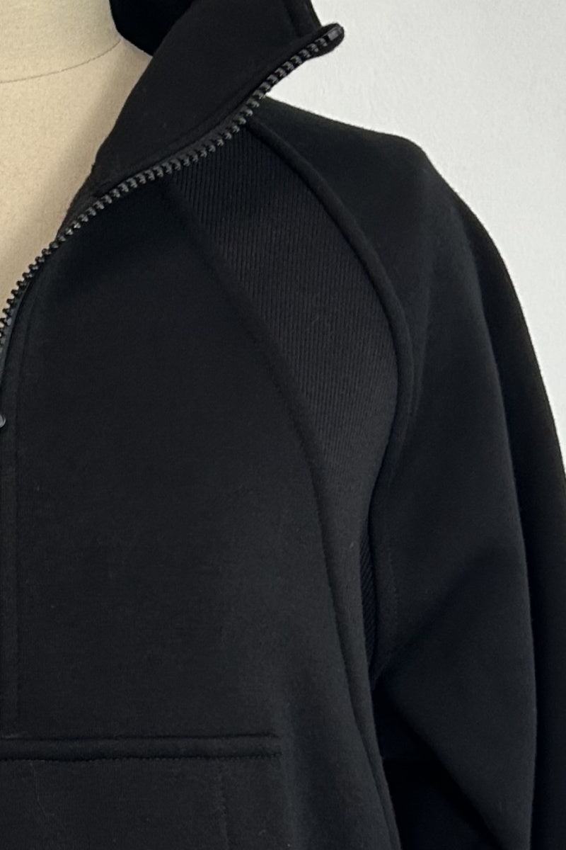 Sudadera corta de polar Cadet clásica negra cepillada con cremallera de un cuarto | W-07-026-010 Negro Azabache