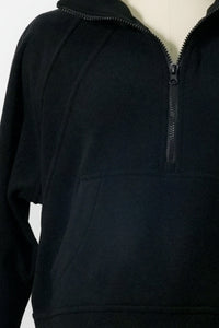 Classic Black Lush Anti-piling Fleece Quarter-Zip | Cropped Fleece Pullover-W-06-005-010 Black