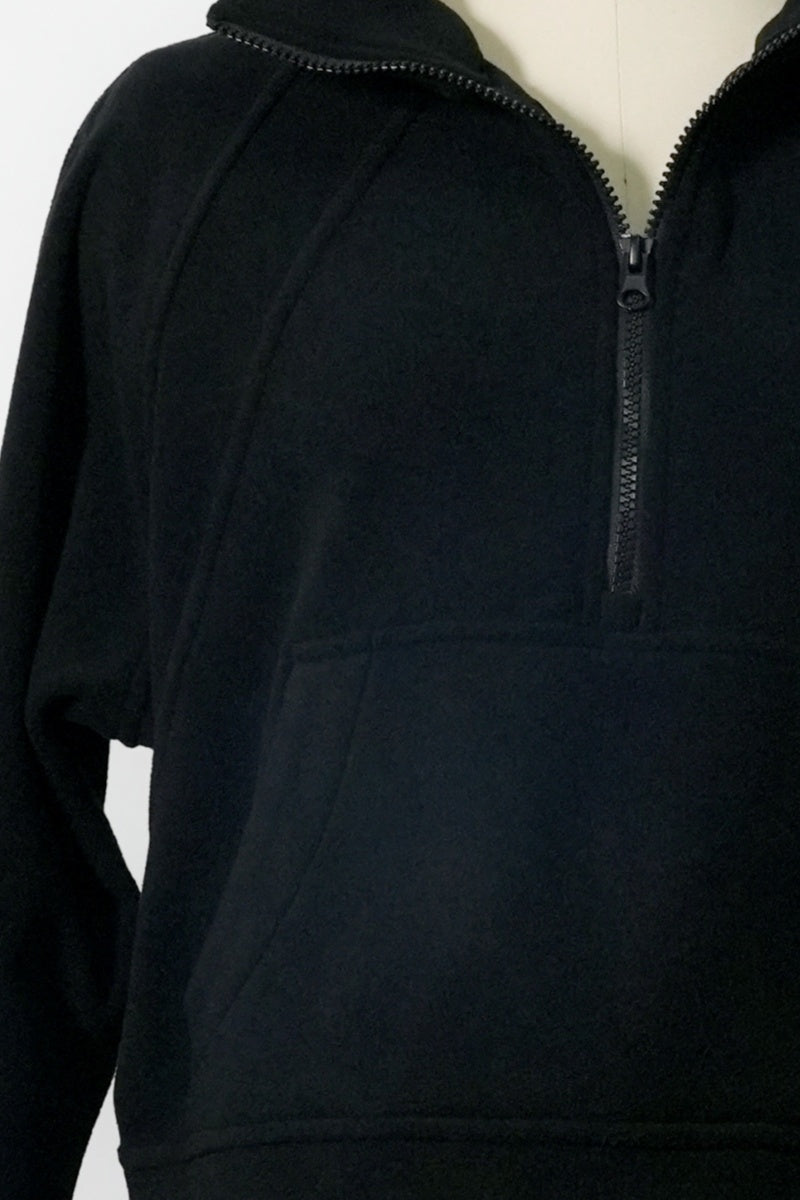 Classic Black Lush Anti-piling Fleece Quarter-Zip | Cropped Fleece Pullover-W-06-005-010 Black