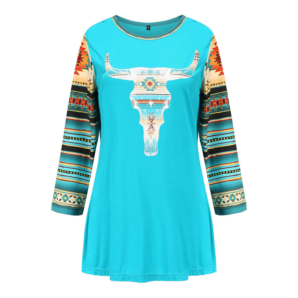 Women's floral print patchwork short-sleeved T-shirt