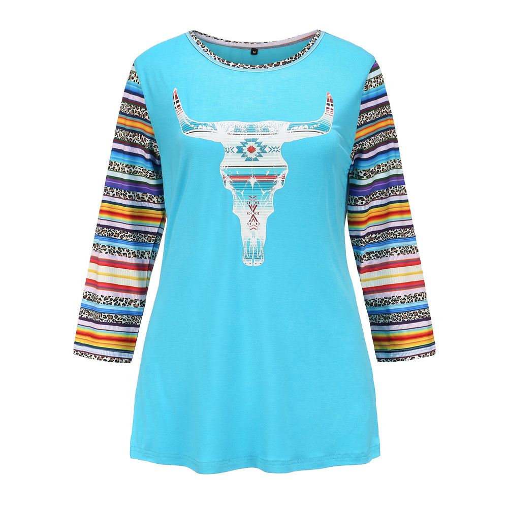 Women's floral print patchwork short-sleeved T-shirt