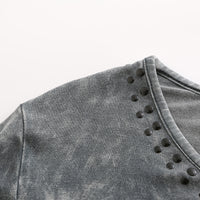 LIVIA - Camiseta informal de corte relajado con cuentas y cuello redondo con lavado Snow