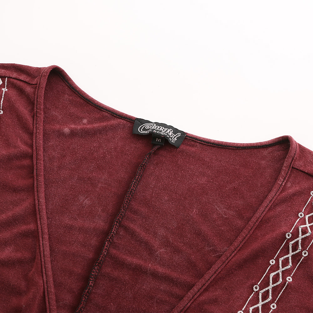 woman's Kim embroidered duster burgandy