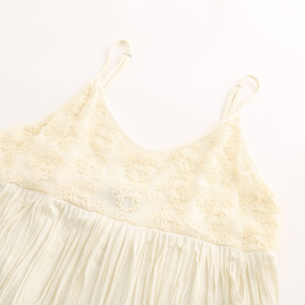 Women's lace-spliced fringed camisole top