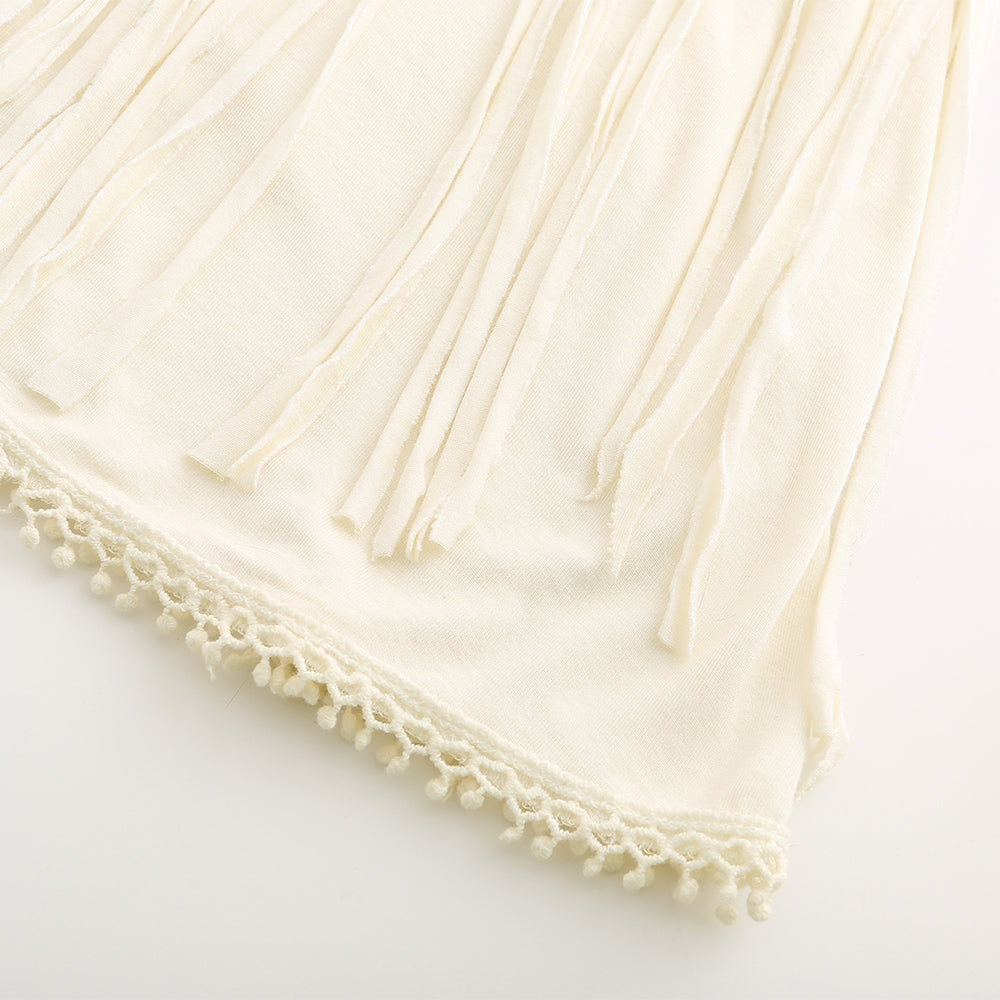 Women's lace-spliced fringed camisole top