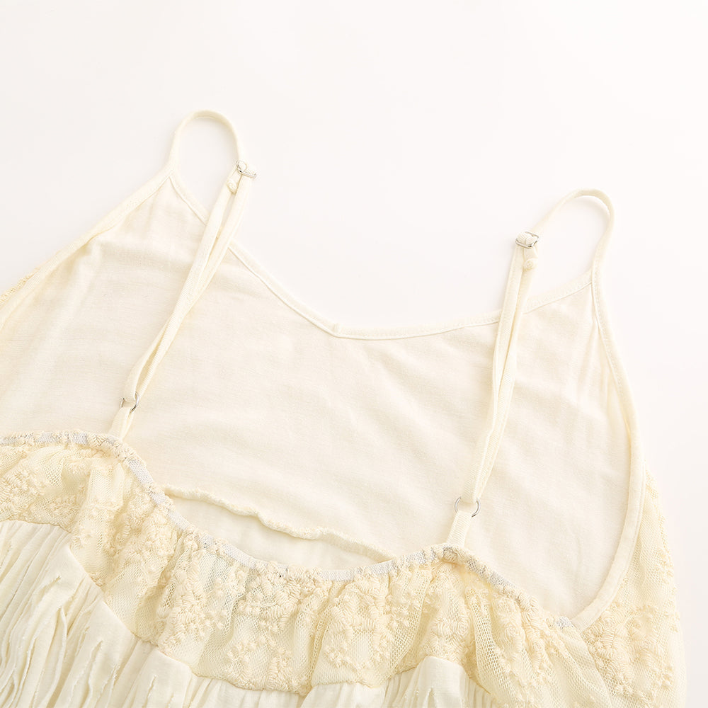 Women's lace-spliced fringed camisole top