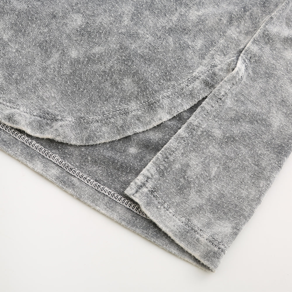 Women's lace-spliced washed cotton mid-sleeve shirt