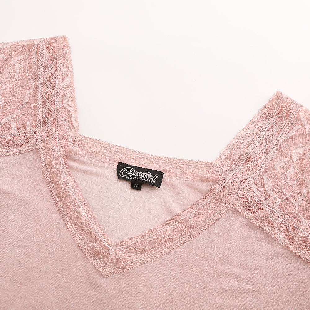 Women's lace-spliced comfortable short-sleeved shirt