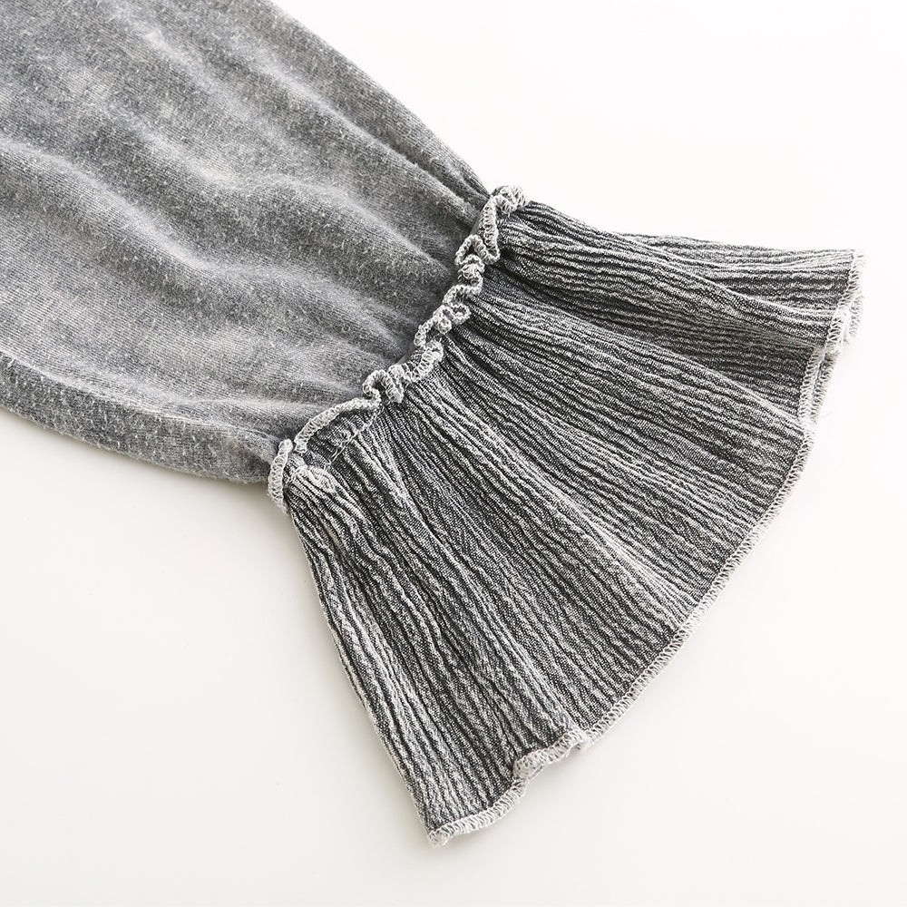 Women's lace-trimmed washed cotton mid-sleeve shirt