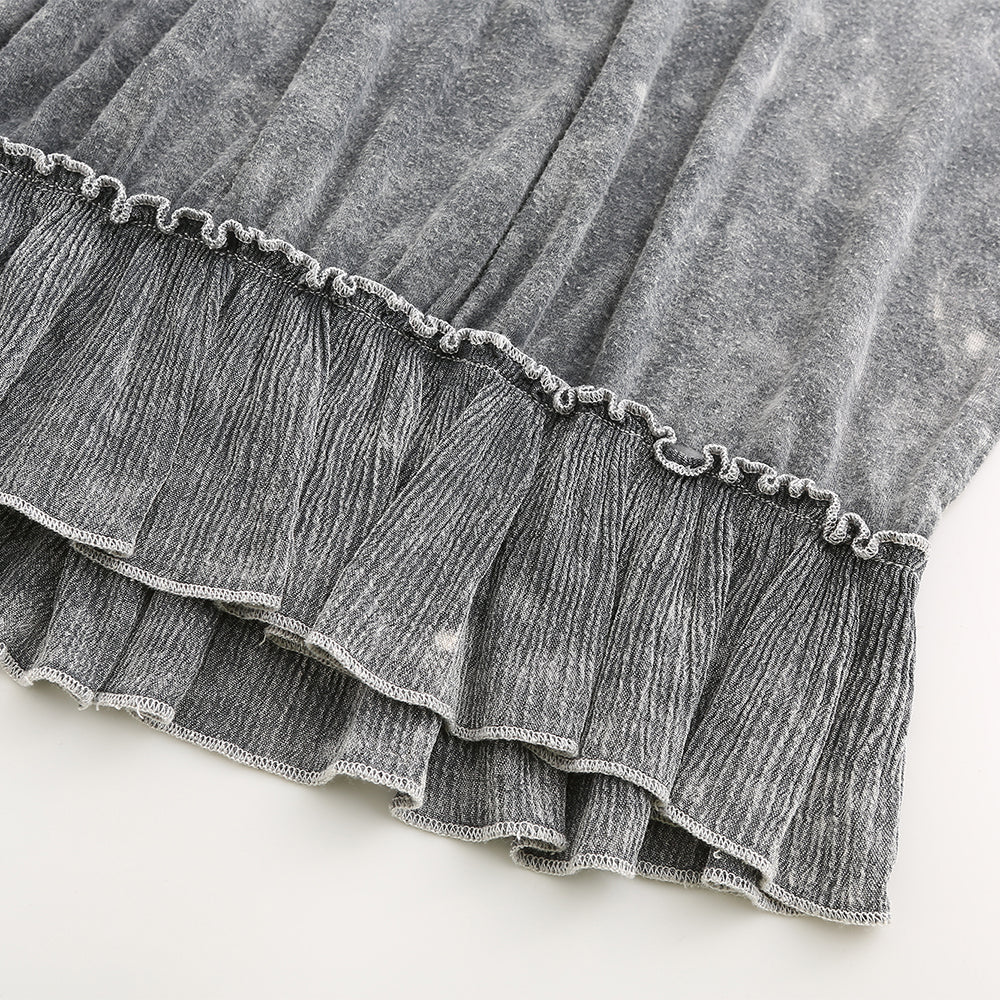 Women's lace-trimmed washed cotton mid-sleeve shirt