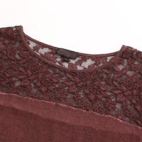Garment Washed Scoop Neck T-shirt with Lace Yoke